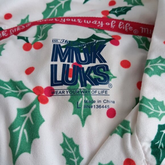 MUK LUKS REG 3 piece Dream Cloud Notch Collar Pajama Set, Mistletoe Sz L a678318 - Picture 7 of 8